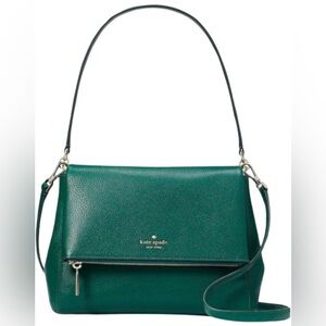 Kate Spade Leila Medium Flap Shoulder Bag with Crossbody Strap in Deep Jade